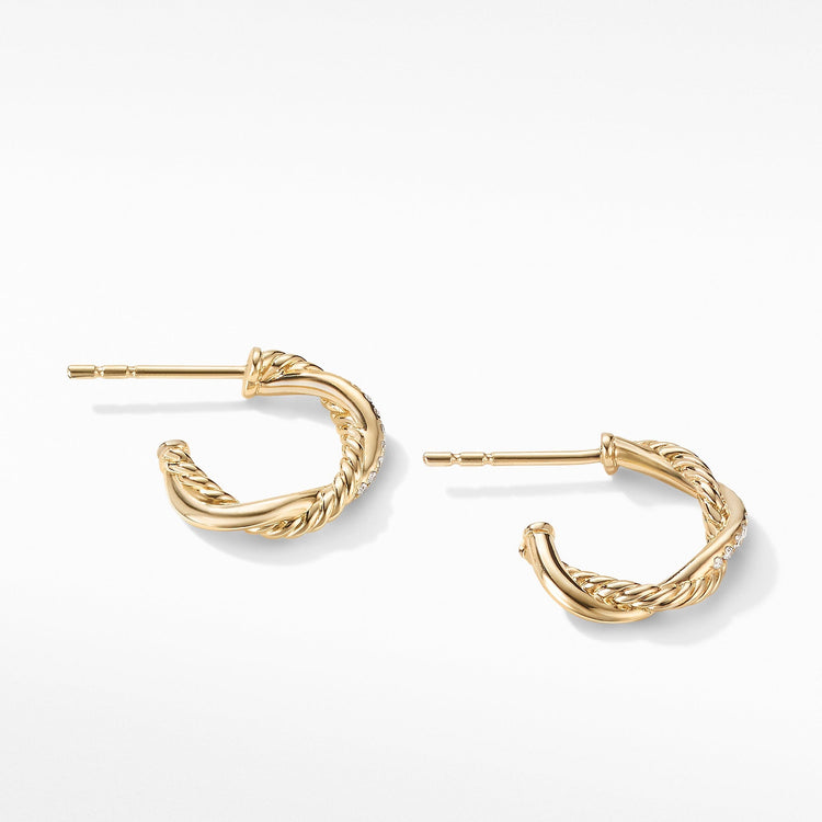 Petite Infinity Huggie Hoop Earring in 18K Yellow Gold with Pave Diamonds - David Yurman- Diamond Cellar
