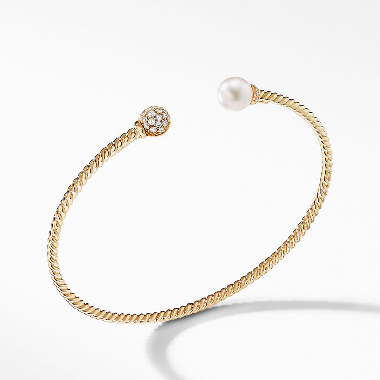 Petite Solari Bead and Pearl Bracelet with Diamonds in 18K Gold - David Yurman- Diamond Cellar