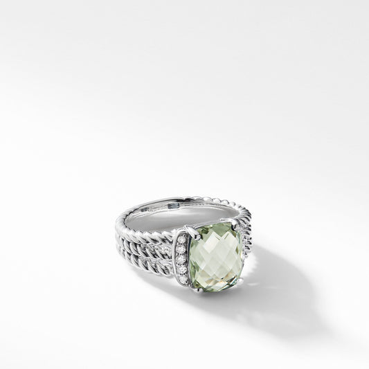 Petite Wheaton Ring with Prasiolite and Diamonds - David Yurman- Diamond Cellar