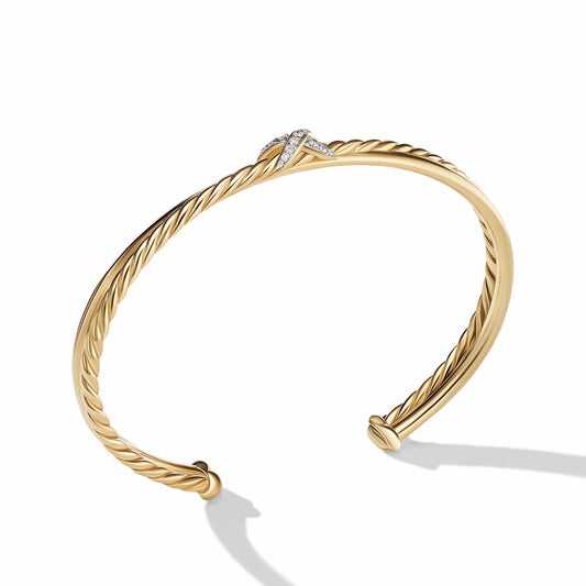 Petite X Bracelet in 18K Yellow Gold with Pave Diamonds - David Yurman- Diamond Cellar