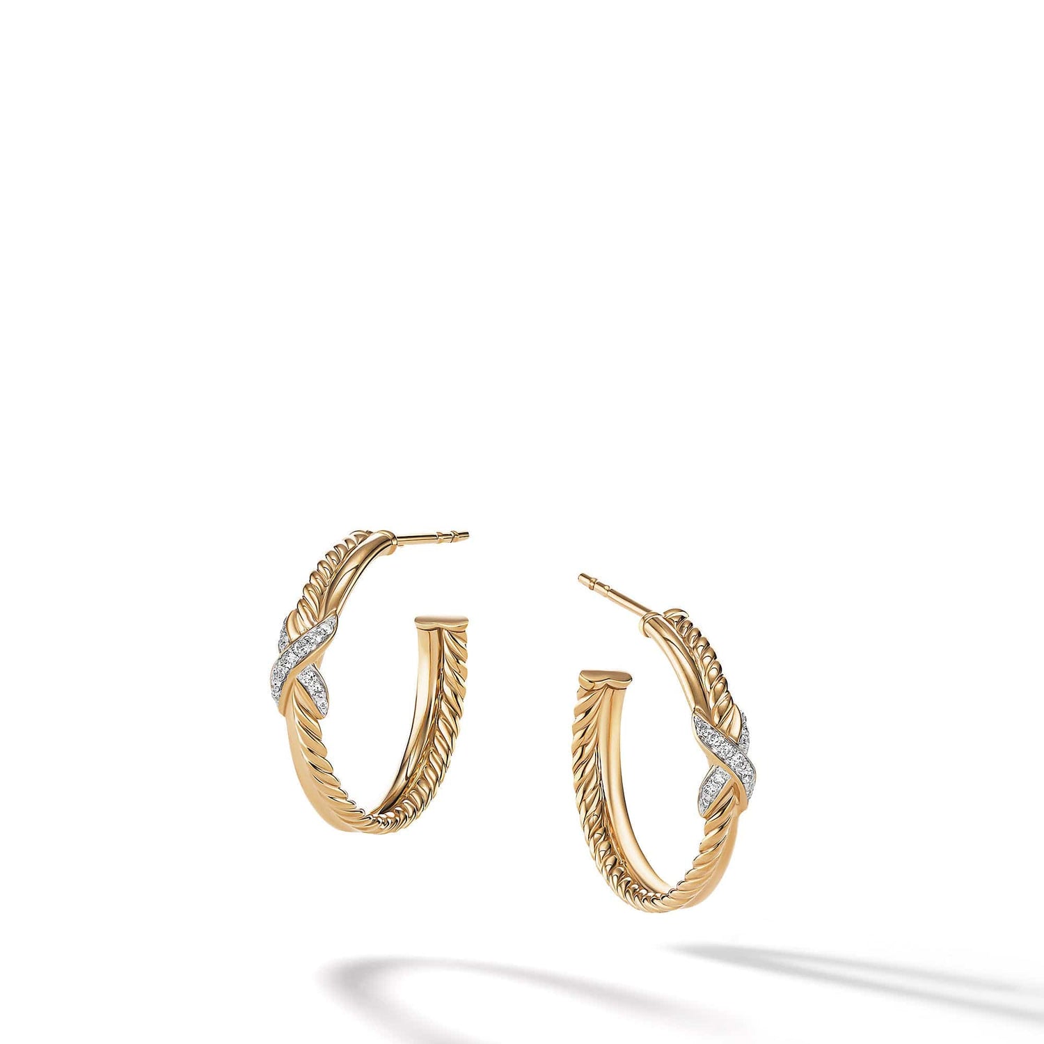 Petite X Hoop Earrings in 18K Yellow Gold with Pave Diamonds - David Yurman- Diamond Cellar