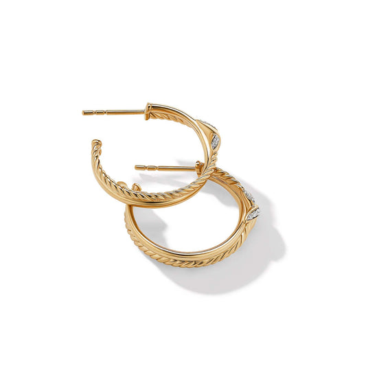 Petite X Hoop Earrings in 18K Yellow Gold with Pave Diamonds - David Yurman- Diamond Cellar