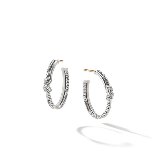 Petite X Hoop Earrings with Pave Diamonds - David Yurman- Diamond Cellar