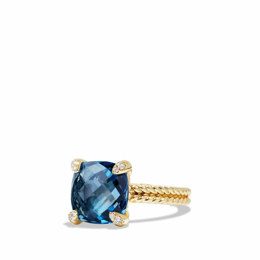 Ring with Hampton Blue Topaz and Diamonds in 18K Gold - David Yurman- Diamond Cellar