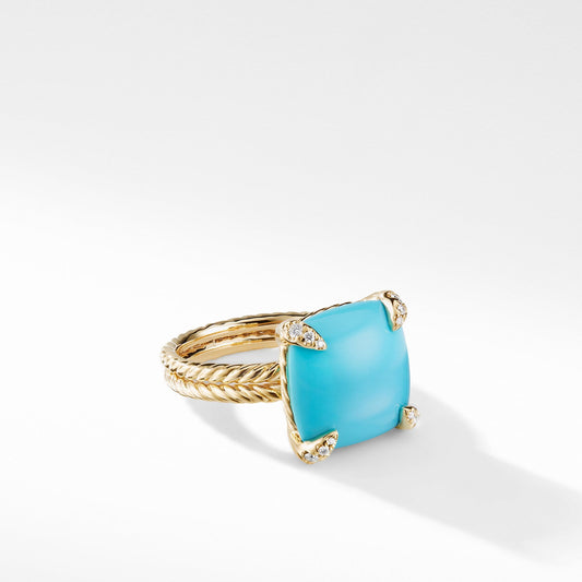 Ring with Turquoise and Diamonds in 18K Gold - David Yurman- Diamond Cellar