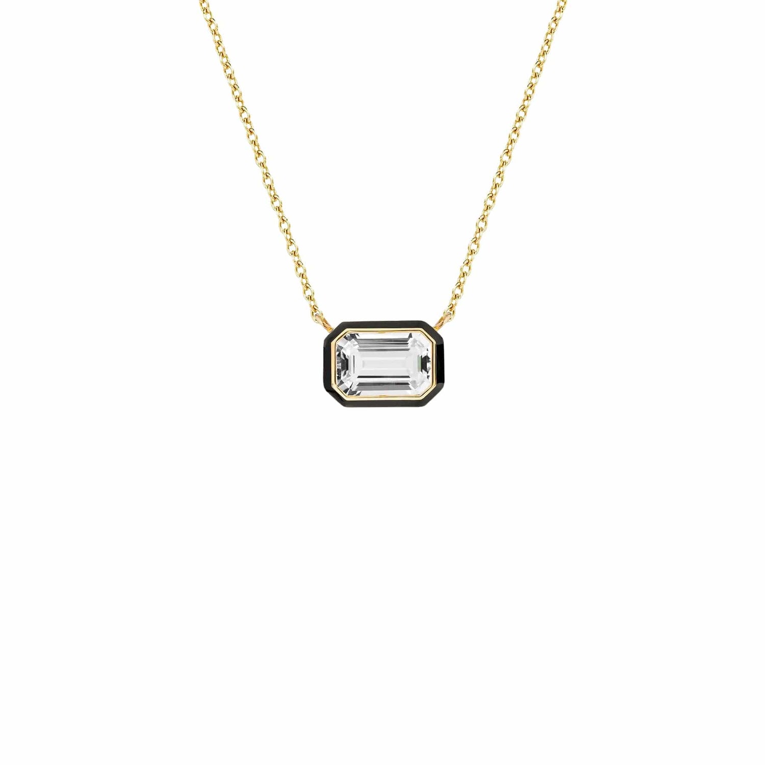 Rock Crystal Black Enamel Queen Necklace - Goshwara- Diamond Cellar