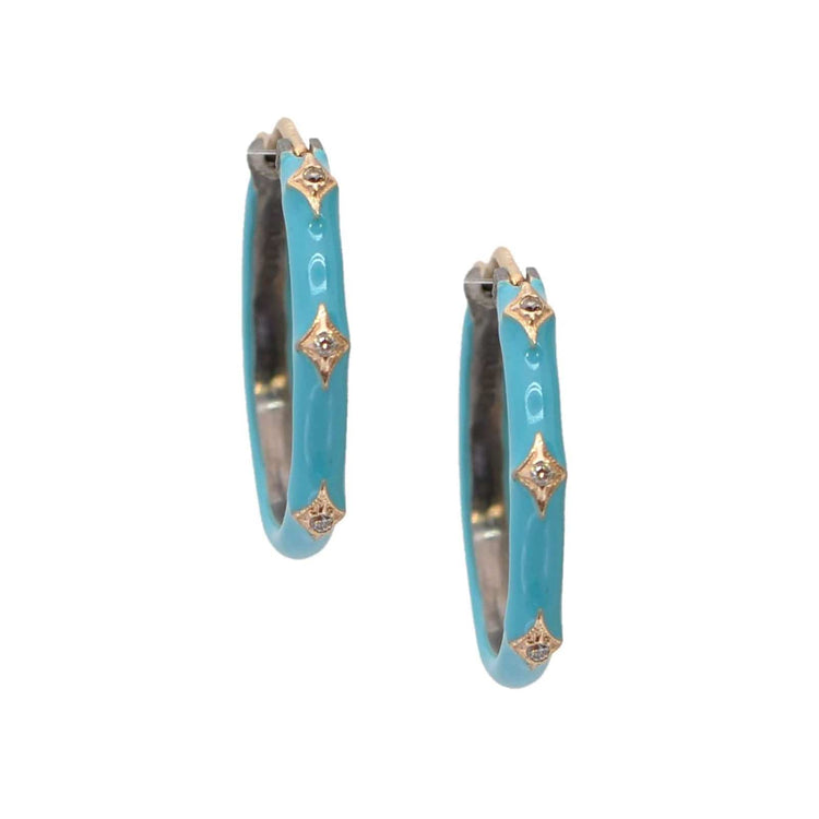 Rose World Hoop Earrings in Turquoise Enamel with Champagne Diamonds - Armenta- Diamond Cellar