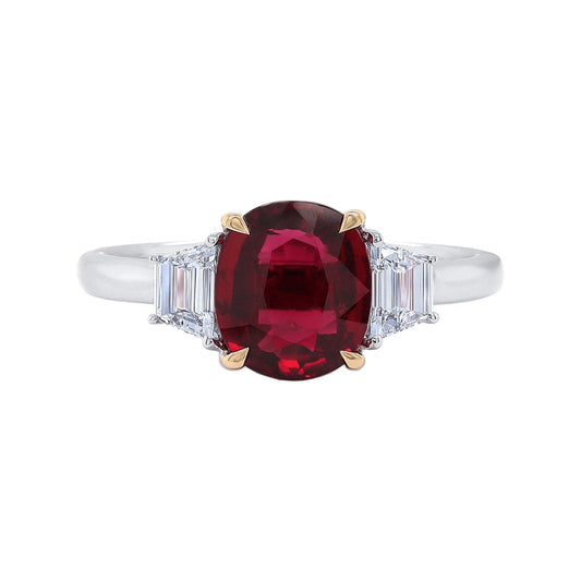 Ruby & Diamond 3-Stone Ring - Diamond Cellar- Diamond Cellar