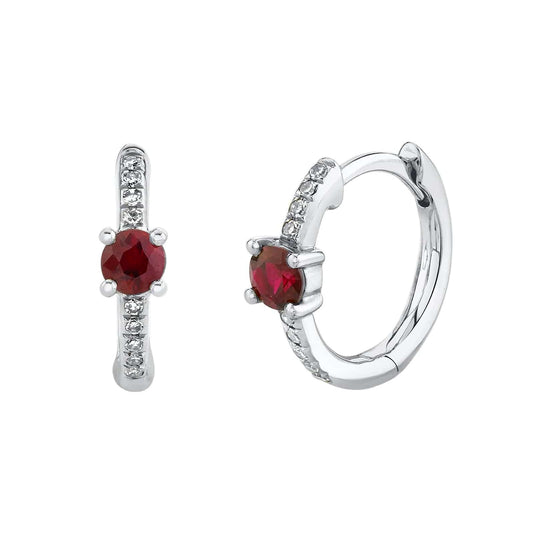 Ruby & Diamond Huggie Earrings - Shy Creation- Diamond Cellar