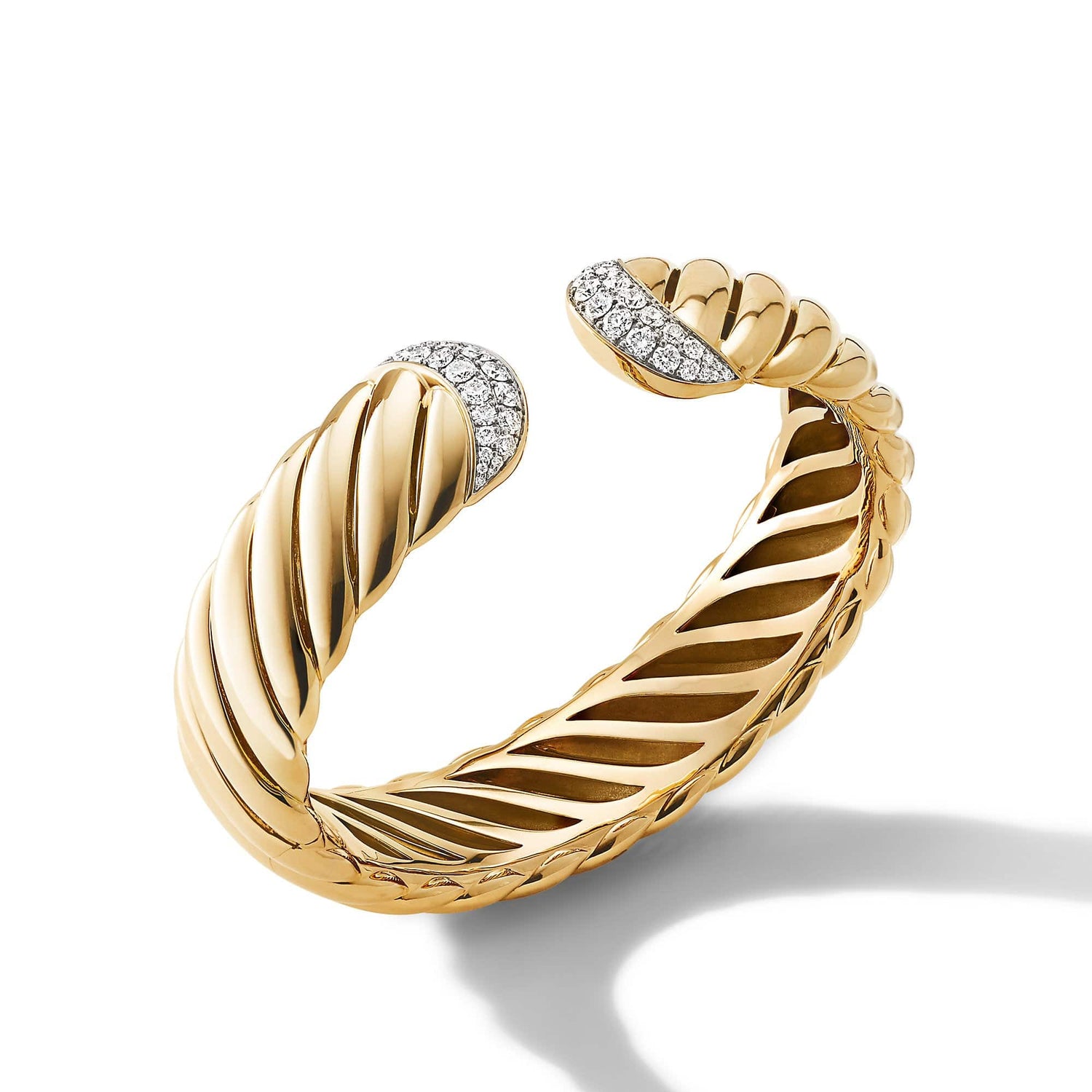 Sculpted Cable Cuff Bracelet in 18K Yellow Gold with Pave Diamonds - David Yurman- Diamond Cellar