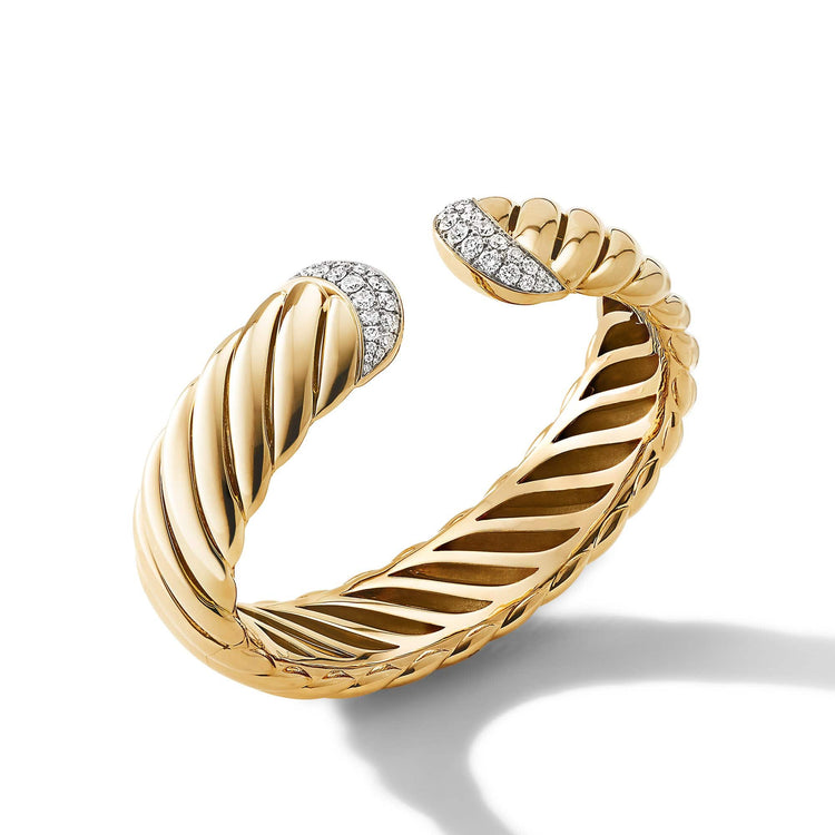 Sculpted Cable Cuff Bracelet in 18K Yellow Gold with Pave Diamonds - David Yurman- Diamond Cellar