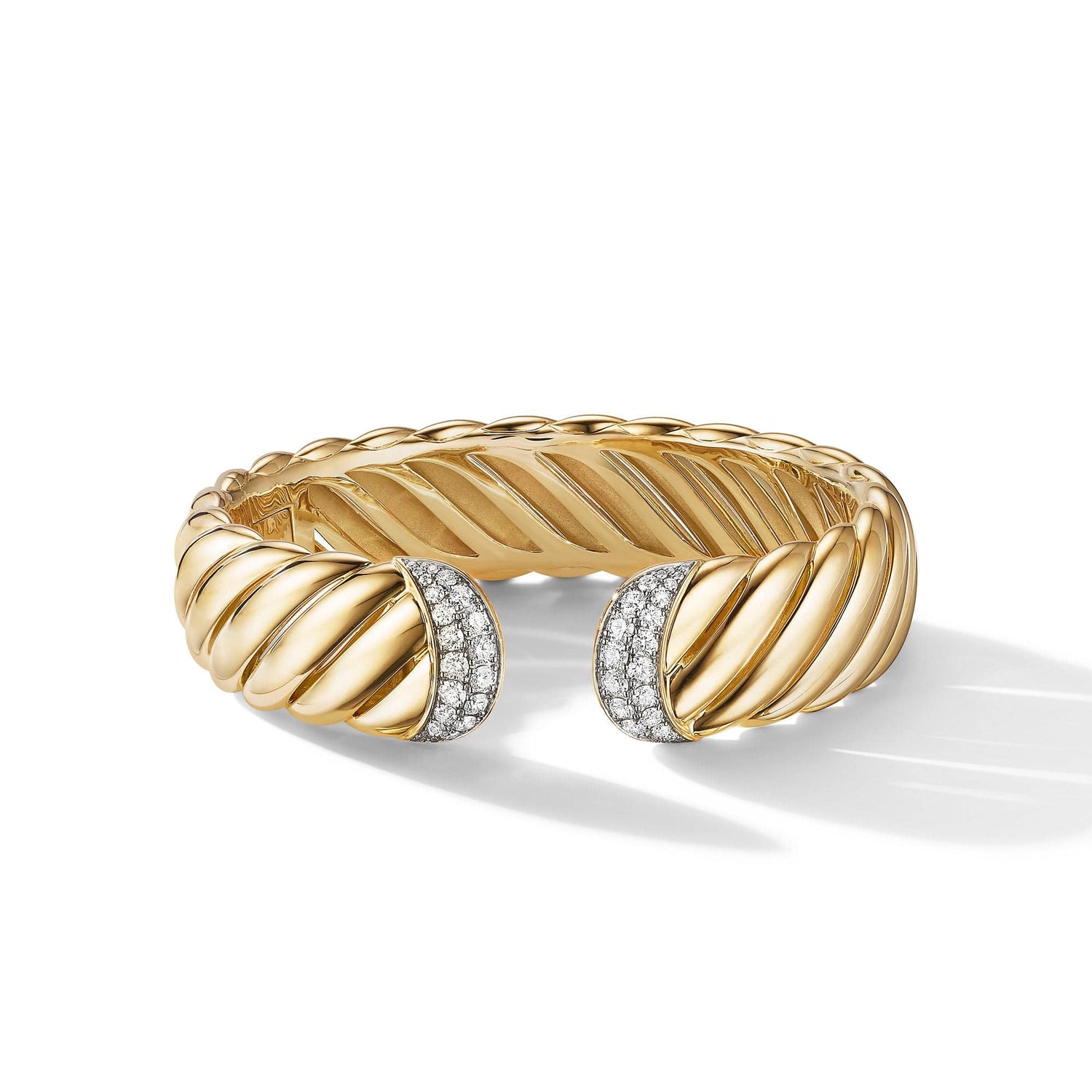 Sculpted Cable Cuff Bracelet in 18K Yellow Gold with Pave Diamonds - David Yurman- Diamond Cellar