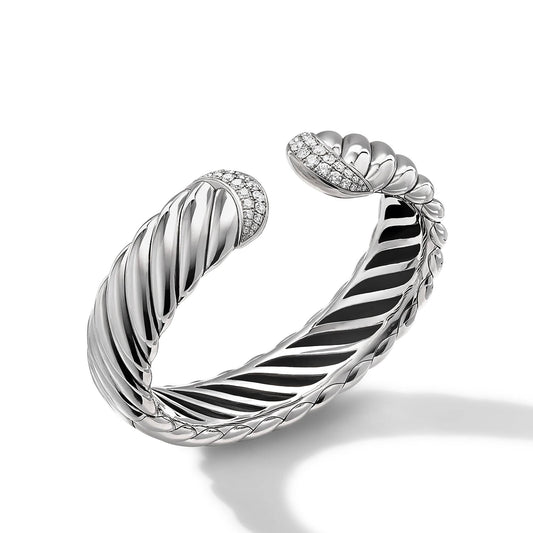 Sculpted Cable Cuff Bracelet with Pave Diamonds - David Yurman- Diamond Cellar