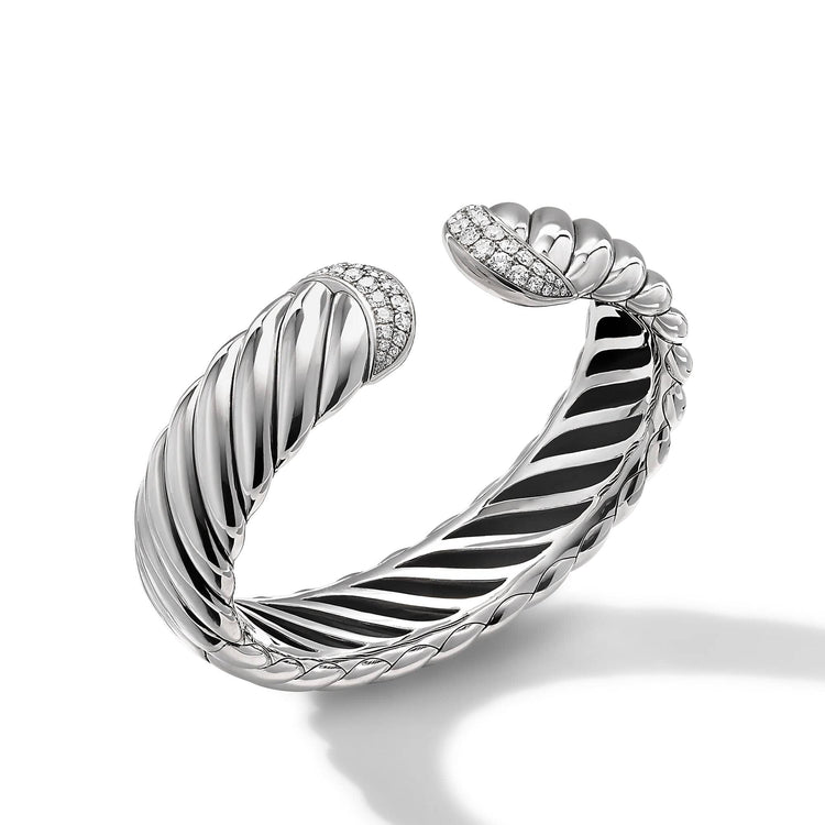 Sculpted Cable Cuff Bracelet with Pave Diamonds - David Yurman- Diamond Cellar