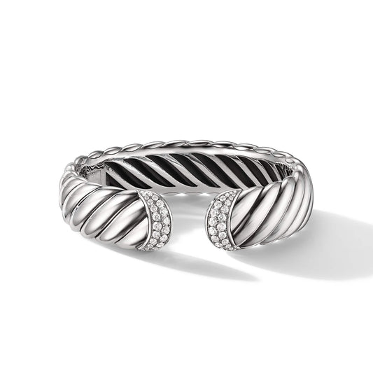 Sculpted Cable Cuff Bracelet with Pave Diamonds - David Yurman- Diamond Cellar