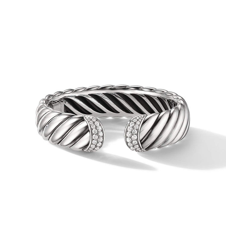 Sculpted Cable Cuff Bracelet with Pave Diamonds - David Yurman- Diamond Cellar