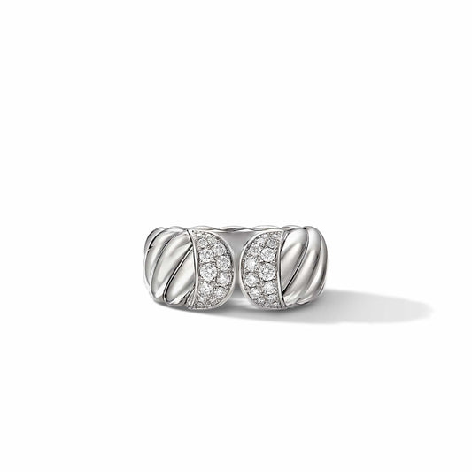 Sculpted Cable Ring with Pave Diamonds - David Yurman- Diamond Cellar