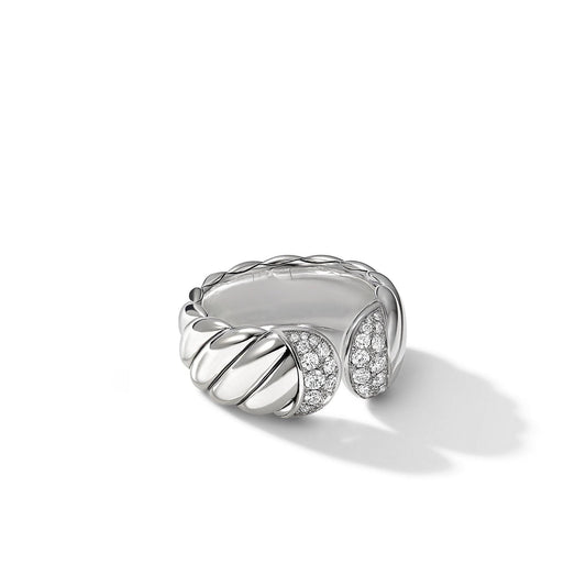 Sculpted Cable Ring with Pave Diamonds - David Yurman- Diamond Cellar
