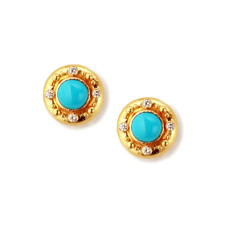 Sleeping Beauty Turquoise and Diamond Earrings - Elizabeth Locke Jewels- Diamond Cellar
