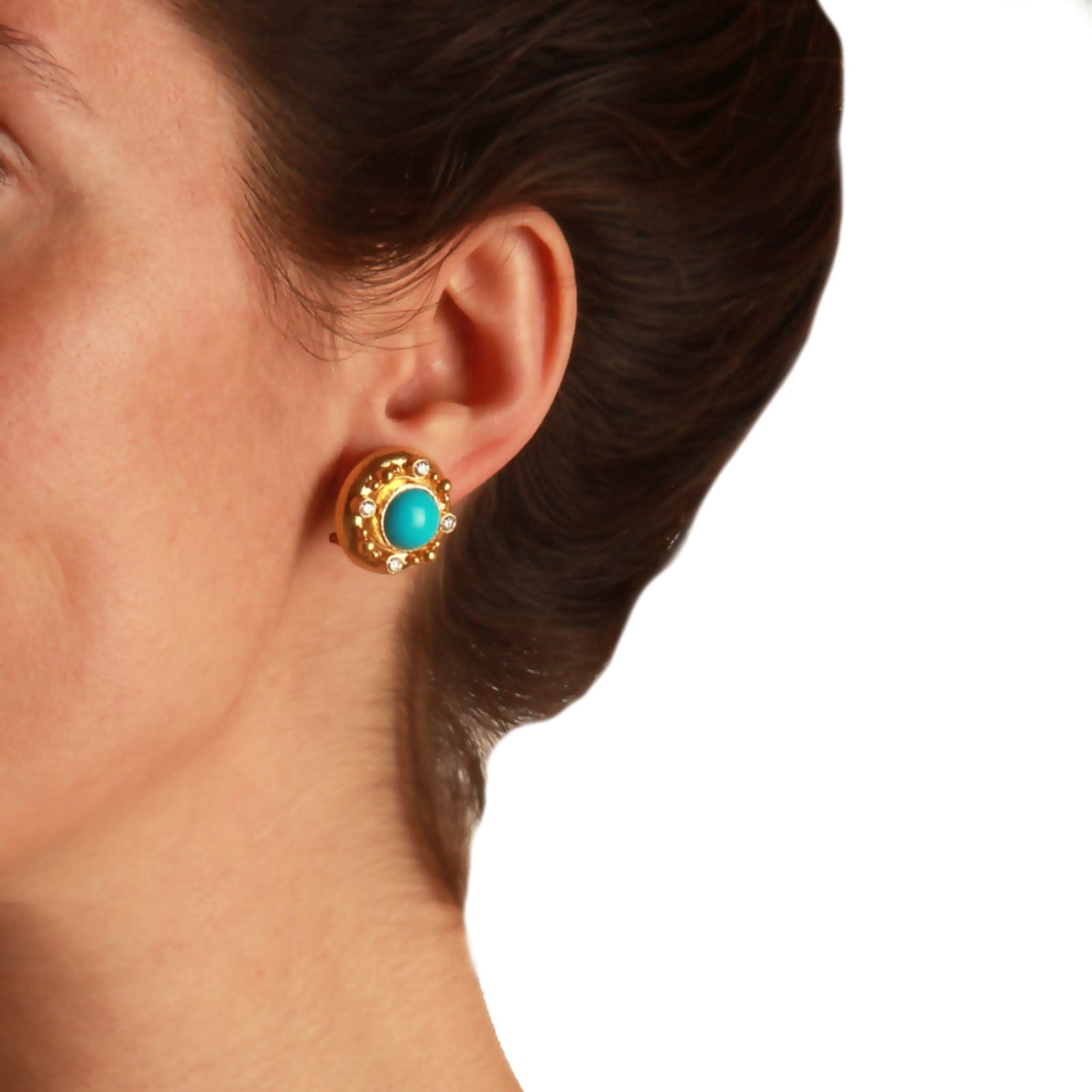 Sleeping Beauty Turquoise and Diamond Earrings - Elizabeth Locke Jewels- Diamond Cellar