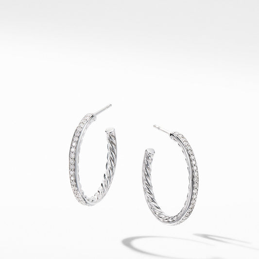 Small Hoop Earrings with Pave Diamonds - David Yurman- Diamond Cellar