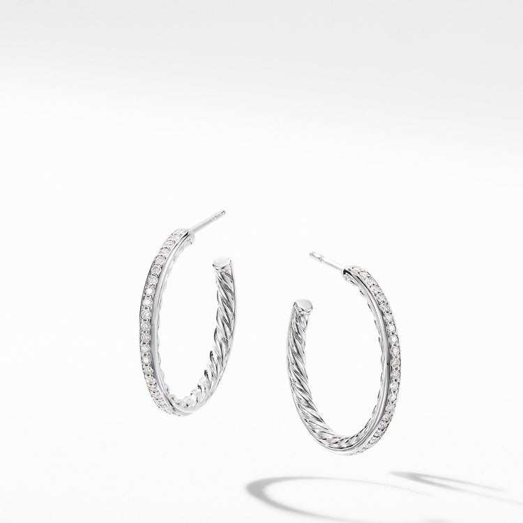 Small Hoop Earrings with Pave Diamonds - David Yurman- Diamond Cellar