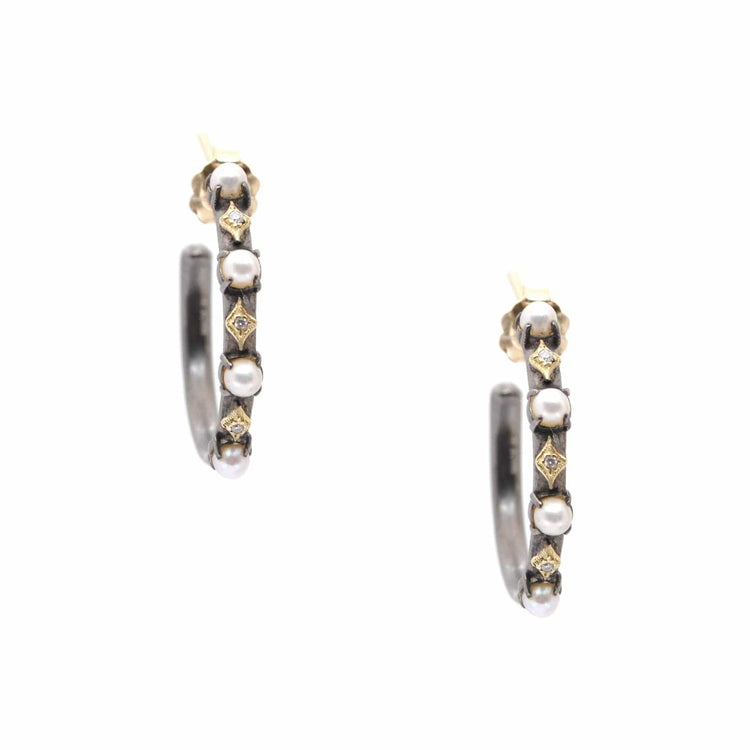 Small Old World Crivelli Hoop Earrings With Seed Pearls and Champagne Diamonds - Armenta- Diamond Cellar