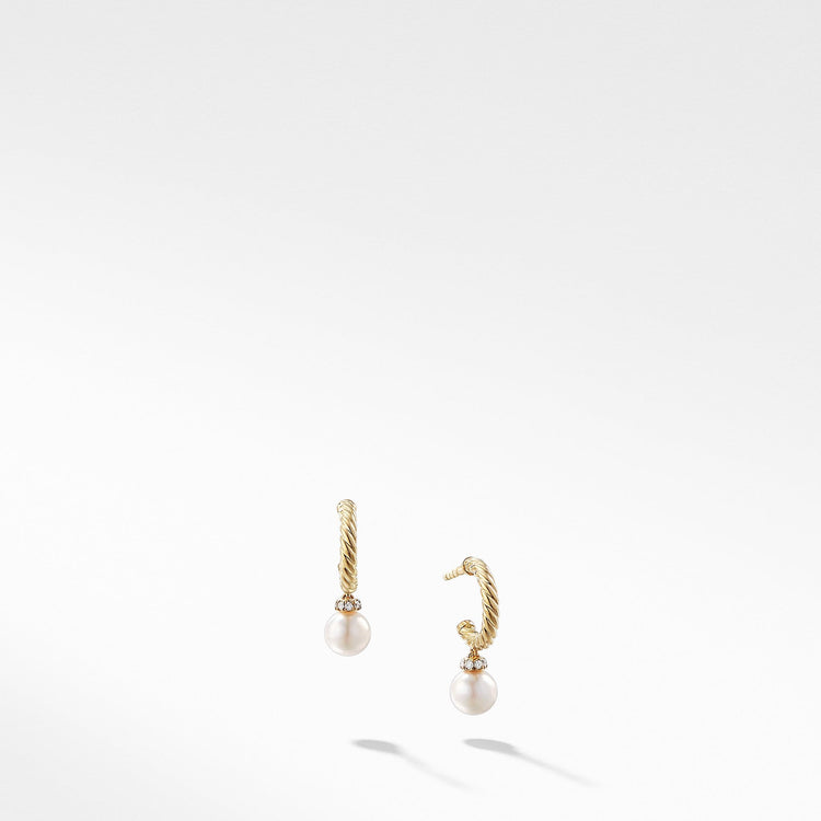 Solari Hoop Earrings with Cultured Pearl and Diamonds in 18K Gold - David Yurman- Diamond Cellar