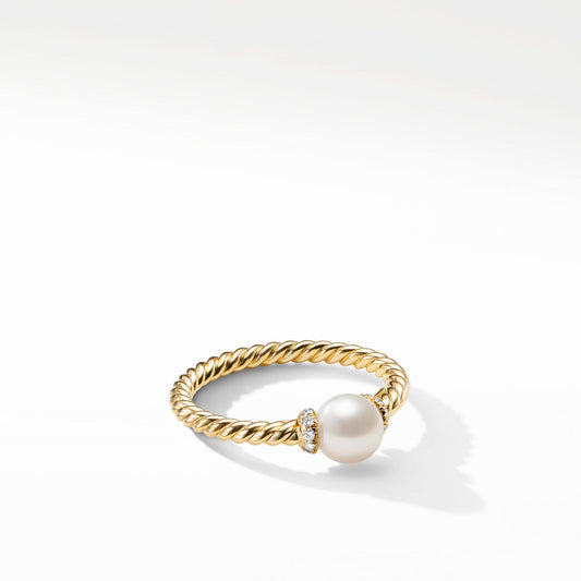 Solari Station Ring in 18K Yellow Gold with Cultured Pearl and Diamonds - David Yurman- Diamond Cellar