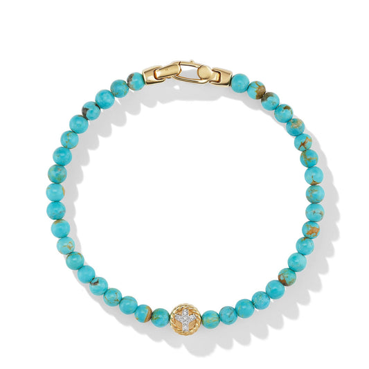 Spiritual Beads Peace Sign Bracelet with Turquoise, 14K Yellow Gold and Pave Diamonds - David Yurman- Diamond Cellar