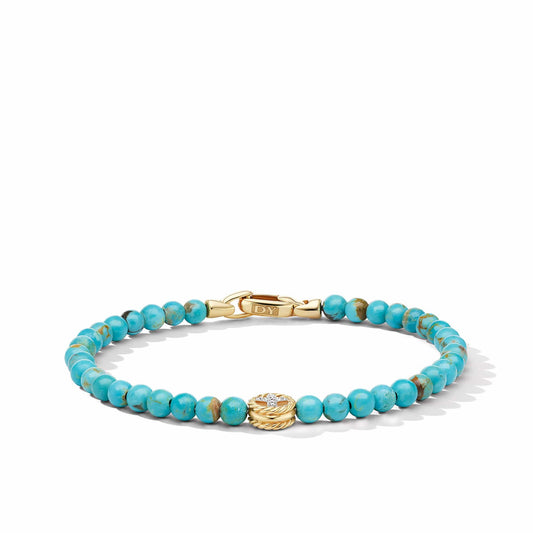 Spiritual Beads Peace Sign Bracelet with Turquoise, 14K Yellow Gold and Pave Diamonds - David Yurman- Diamond Cellar