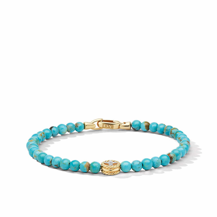 Spiritual Beads Peace Sign Bracelet with Turquoise, 14K Yellow Gold and Pave Diamonds - David Yurman- Diamond Cellar