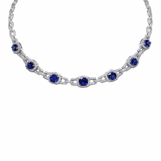 Sri Lanka Blue Sapphire & Diamond Chain Link Necklace - Diamond Cellar- Diamond Cellar