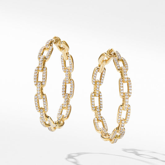Stax Chain Link Hoop Earrings in 18K Yellow Gold with Diamonds - David Yurman- Diamond Cellar