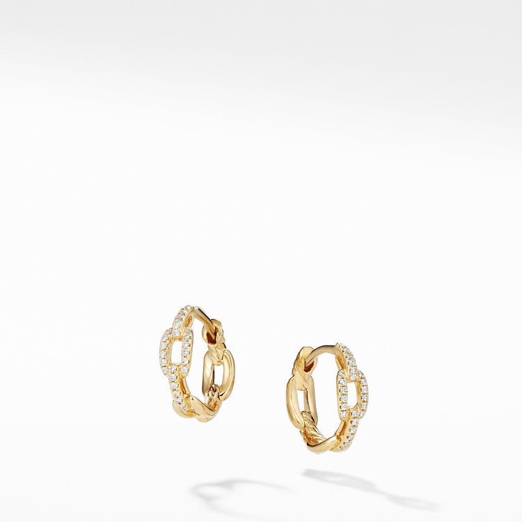 Stax Chain Link Huggie Hoop Earrings with Diamonds in 18K Gold - David Yurman- Diamond Cellar