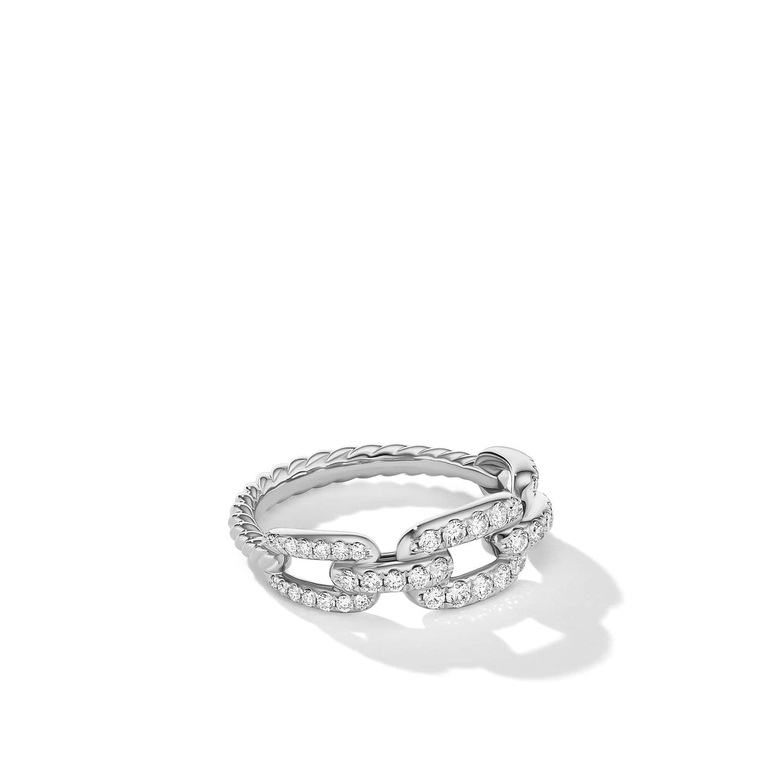 Stax Chain Link Ring in 18K White Gold with Pave Diamonds - David Yurman- Diamond Cellar