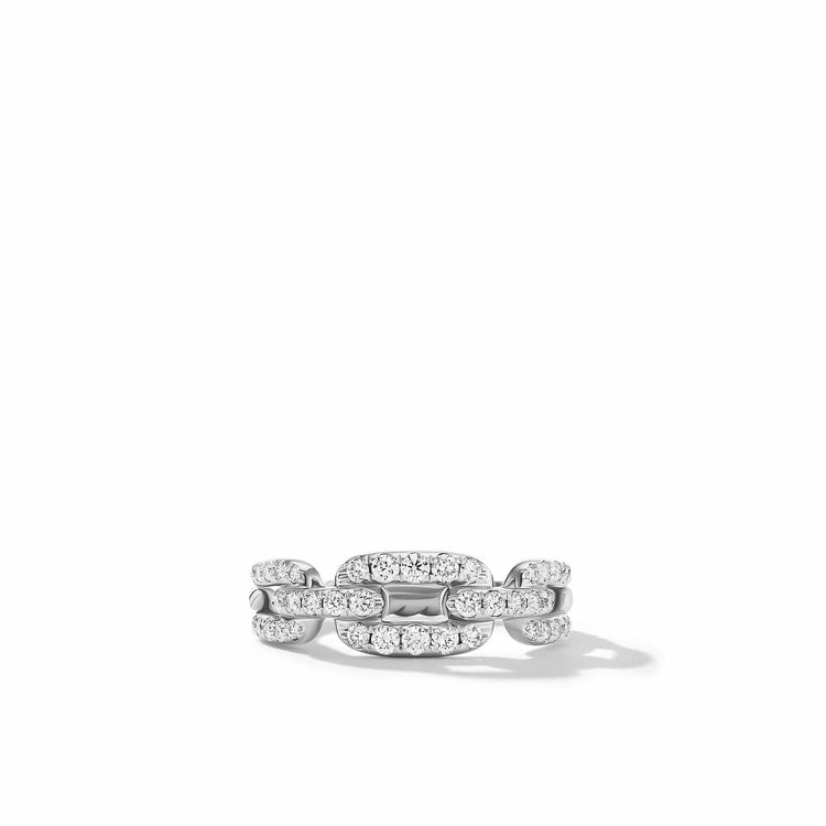Stax Chain Link Ring in 18K White Gold with Pave Diamonds - David Yurman- Diamond Cellar