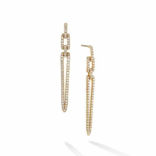Stax Elongated Drop Earrings in 18K Yellow Gold with Pave Diamonds - David Yurman- Diamond Cellar