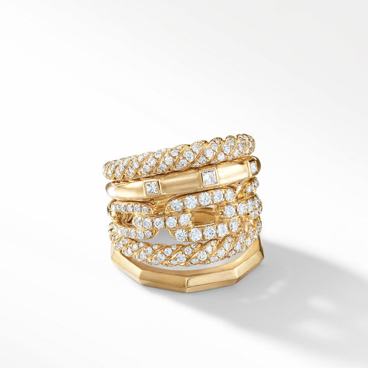 Stax Five Row Ring with Diamonds in 18K Gold, 21mm - David Yurman- Diamond Cellar