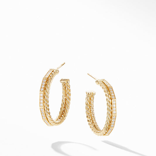 Stax Hoop Earrings with Diamonds in 18K Gold, 25mm - David Yurman- Diamond Cellar
