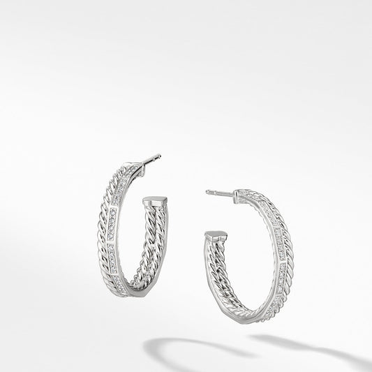 Stax Hoop Earrings with Diamonds in 18K White Gold - David Yurman- Diamond Cellar
