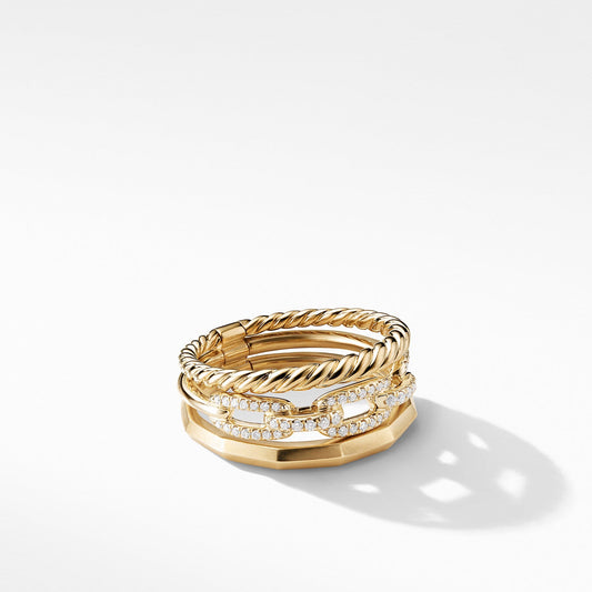 Stax Narrow Ring with Diamonds in 18K Gold - David Yurman- Diamond Cellar
