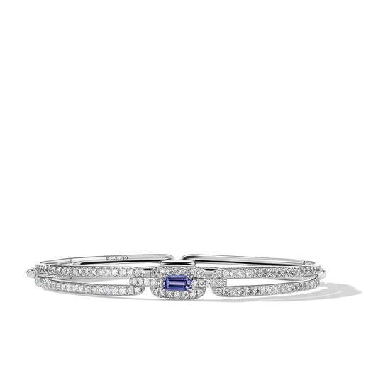 Stax Single Link Bracelet in 18K White Gold with Tanzanite and Pave Diamonds - David Yurman- Diamond Cellar
