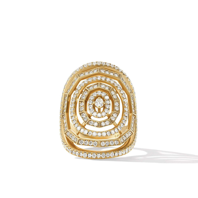 Stax Statement Ring in 18K Yellow Gold with Full Pave Diamonds - David Yurman- Diamond Cellar