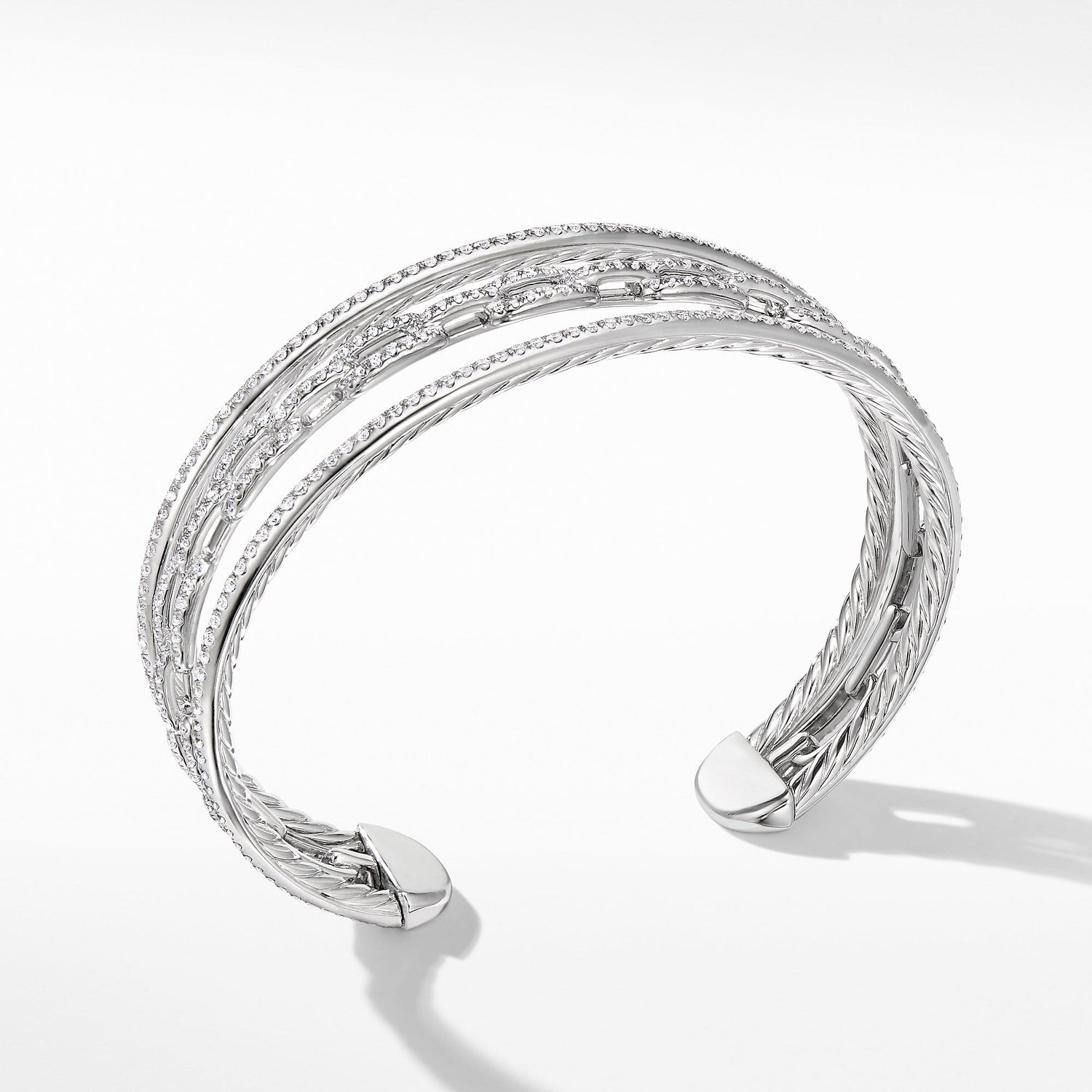 Stax Three-Row Chain Link Bracelet in 18K White Gold with Diamonds - David Yurman- Diamond Cellar