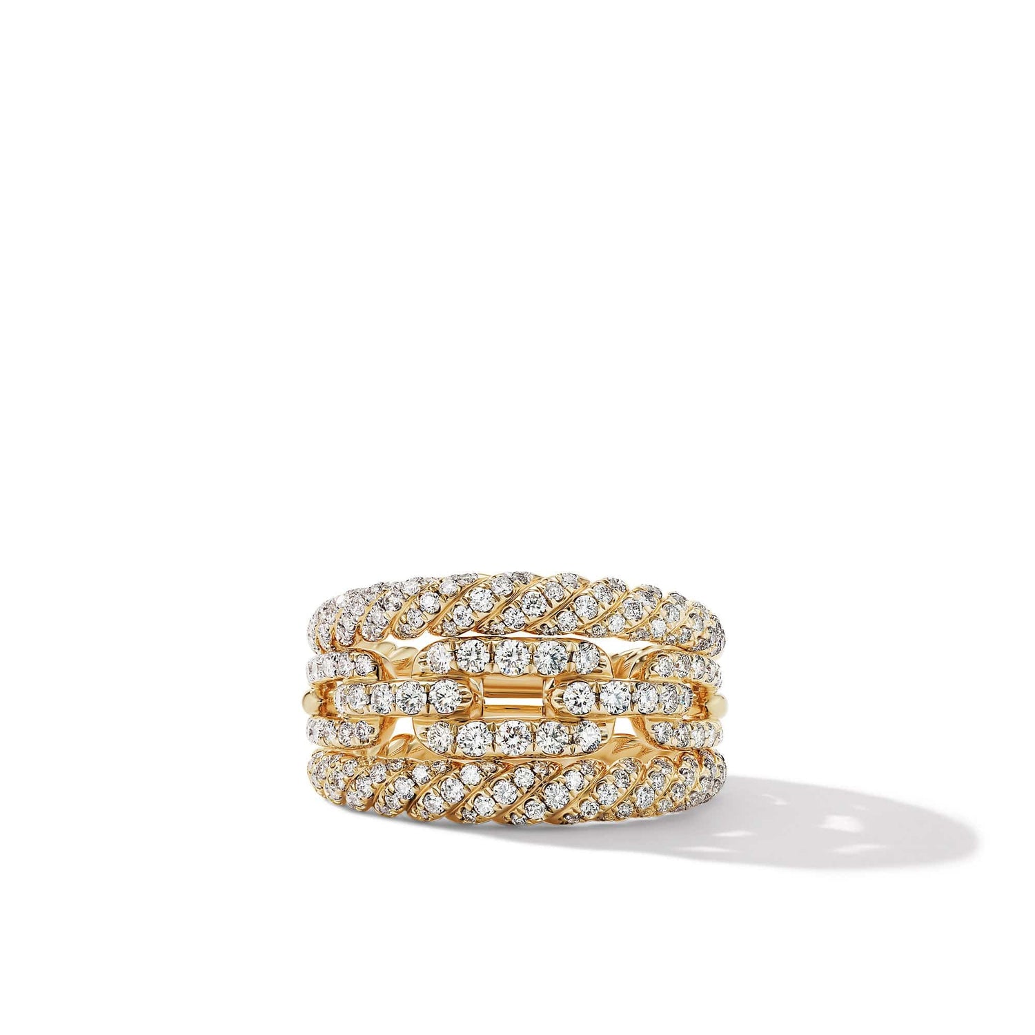 Stax Three-Row Ring in 18K Yellow Gold with Full Pave Diamonds - David Yurman- Diamond Cellar