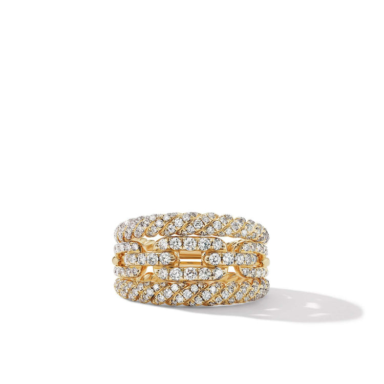Stax Three-Row Ring in 18K Yellow Gold with Full Pave Diamonds - David Yurman- Diamond Cellar