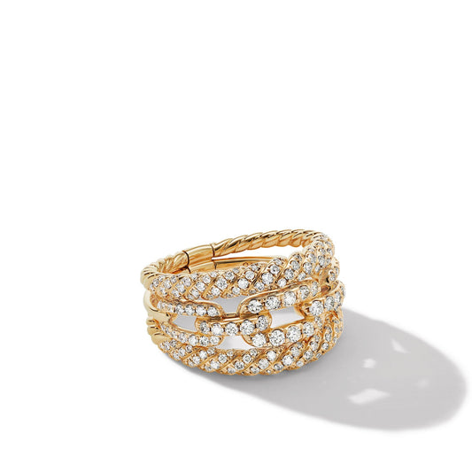 Stax Three-Row Ring in 18K Yellow Gold with Full Pave Diamonds - David Yurman- Diamond Cellar