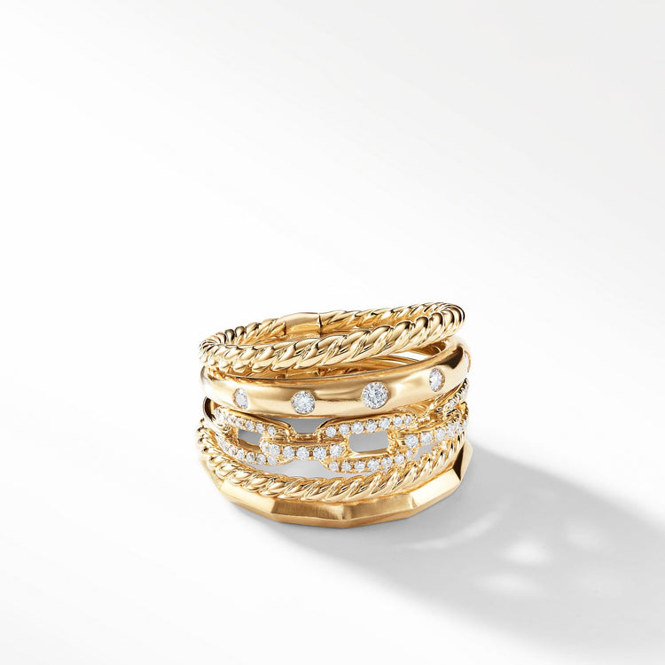 Stax Wide Ring with Diamonds in 18K Gold - David Yurman- Diamond Cellar