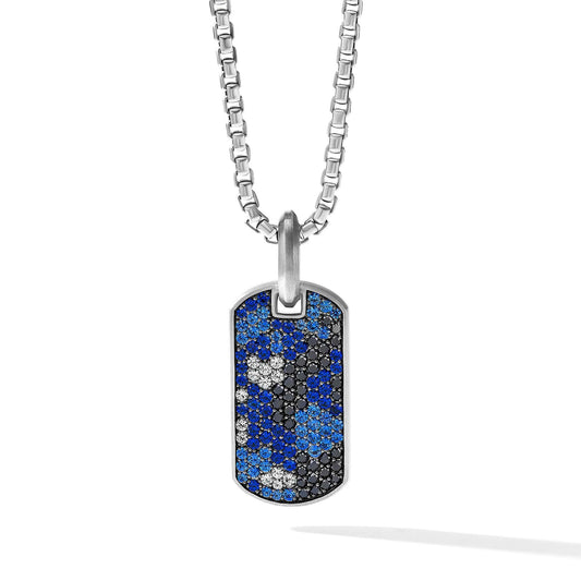 Streamline Tag in Sterling Silver with Pave Black Diamonds and Sapphires - David Yurman- Diamond Cellar